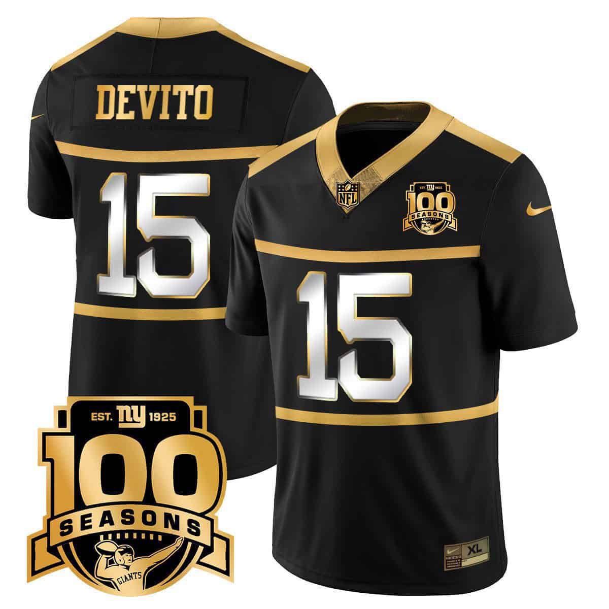 Men New York Giants #15 Devito 2024 Nike Black 100TH Season Commemorative Vapor NFL Jersey->indianapolis colts->NFL Jersey